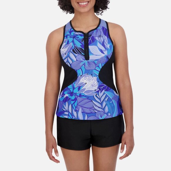 ZeroXposur Ladies Scuba 2 Piece Tankini Swimsuit Blue Black Small NWT - Picture 1 of 7